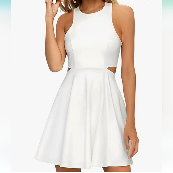 NWT BELONGSCI Womens Sleeveless Cutout A Line Cocktail Party Mini Dress sz med - Picture 3 of 9